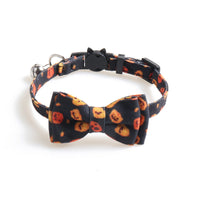 HKM-254355 Halloween Themed Cat Collar and Saliva Bib Two-Piece Set - Adjustable Polyester in Black and Purple