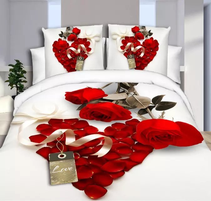 HKM-254355 Reactive Printed Polyester Bedding Set - Double Four-Piece with Quilt Cover and Pillowcases