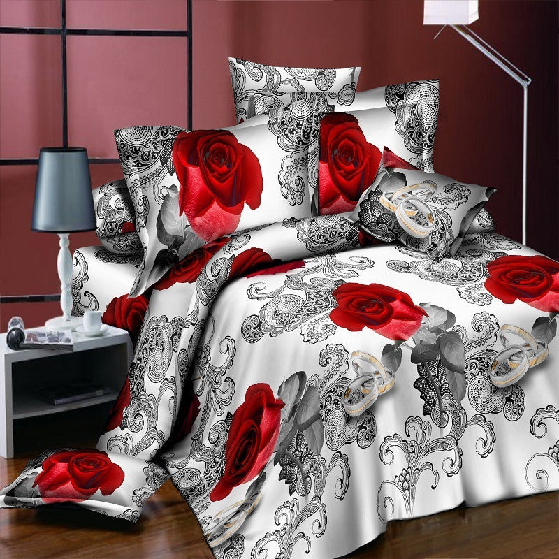 HKM-254355 Reactive Printed Polyester Bedding Set - Double Four-Piece with Quilt Cover and Pillowcases