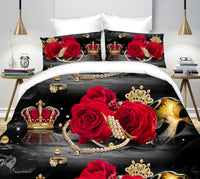 HKM-254355 Reactive Printed Polyester Bedding Set - Double Four-Piece with Quilt Cover and Pillowcases