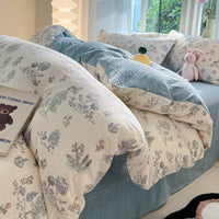 HKM-254355 Three-Piece Geometric and Floral Duvet Set in Various Sizes with Reactive Printing