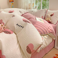 HKM-254355 Three-Piece Geometric and Floral Duvet Set in Various Sizes with Reactive Printing