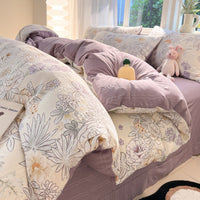 HKM-254355 Three-Piece Geometric and Floral Duvet Set in Various Sizes with Reactive Printing