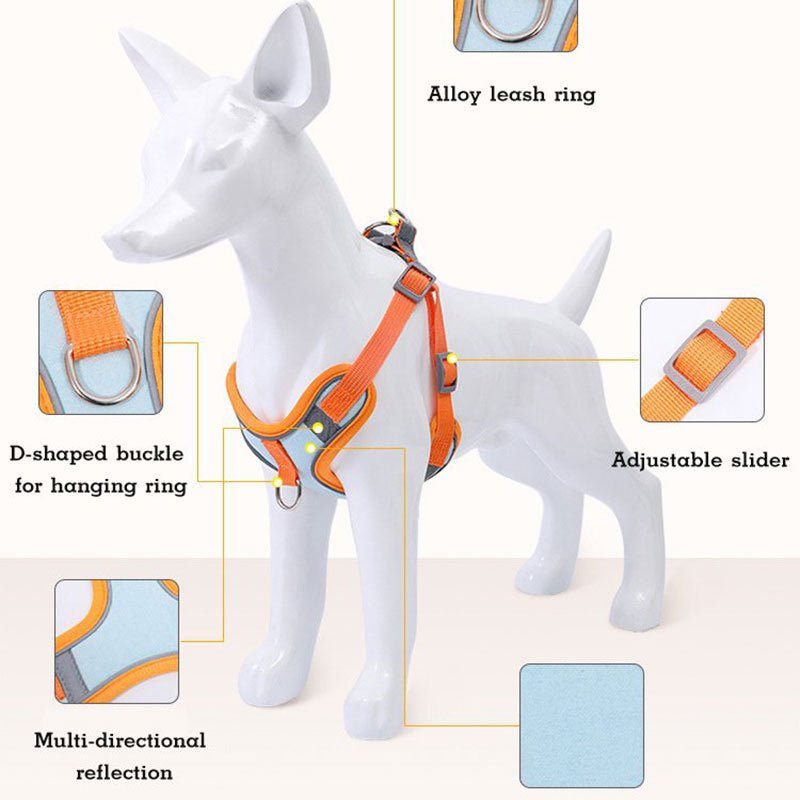 HKM-254547 Reflective Anti-Breakaway Dog Vest and Leash for Small to Medium Dogs - Suede Material, Adjustable Size Option