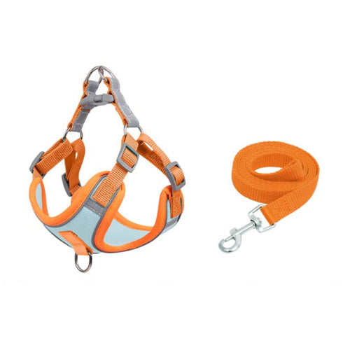HKM-254547 Reflective Anti-Breakaway Dog Vest and Leash for Small to Medium Dogs - Suede Material, Adjustable Size Option