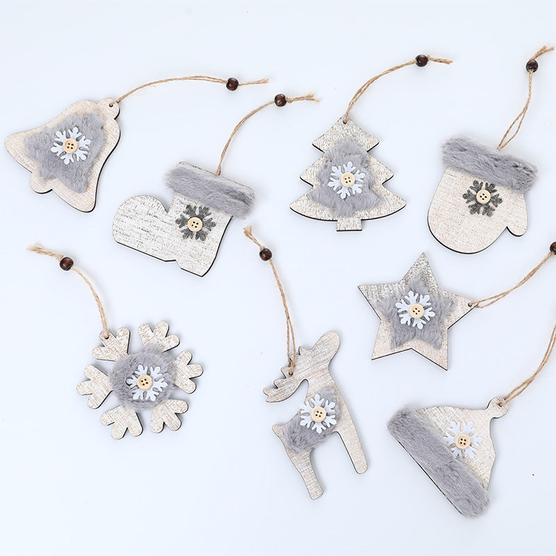 HKM-254803 Wooden Plush Christmas Tree Ornament Pendant Collection