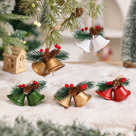 HKM-254995 Metal Pine Cone Christmas Decorative Pendant with Double Bell in Various Colors