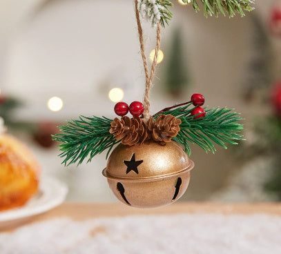 HKM-254995 Metal Pine Cone Christmas Decorative Pendant with Double Bell in Various Colors