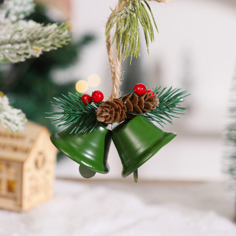 HKM-254995 Metal Pine Cone Christmas Decorative Pendant with Double Bell in Various Colors