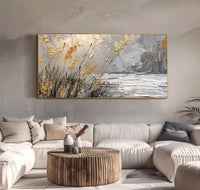 HKM-255123 Contemporary Hand-Painted Abstract Landscape Oil Painting on Canvas for Living Room Decor