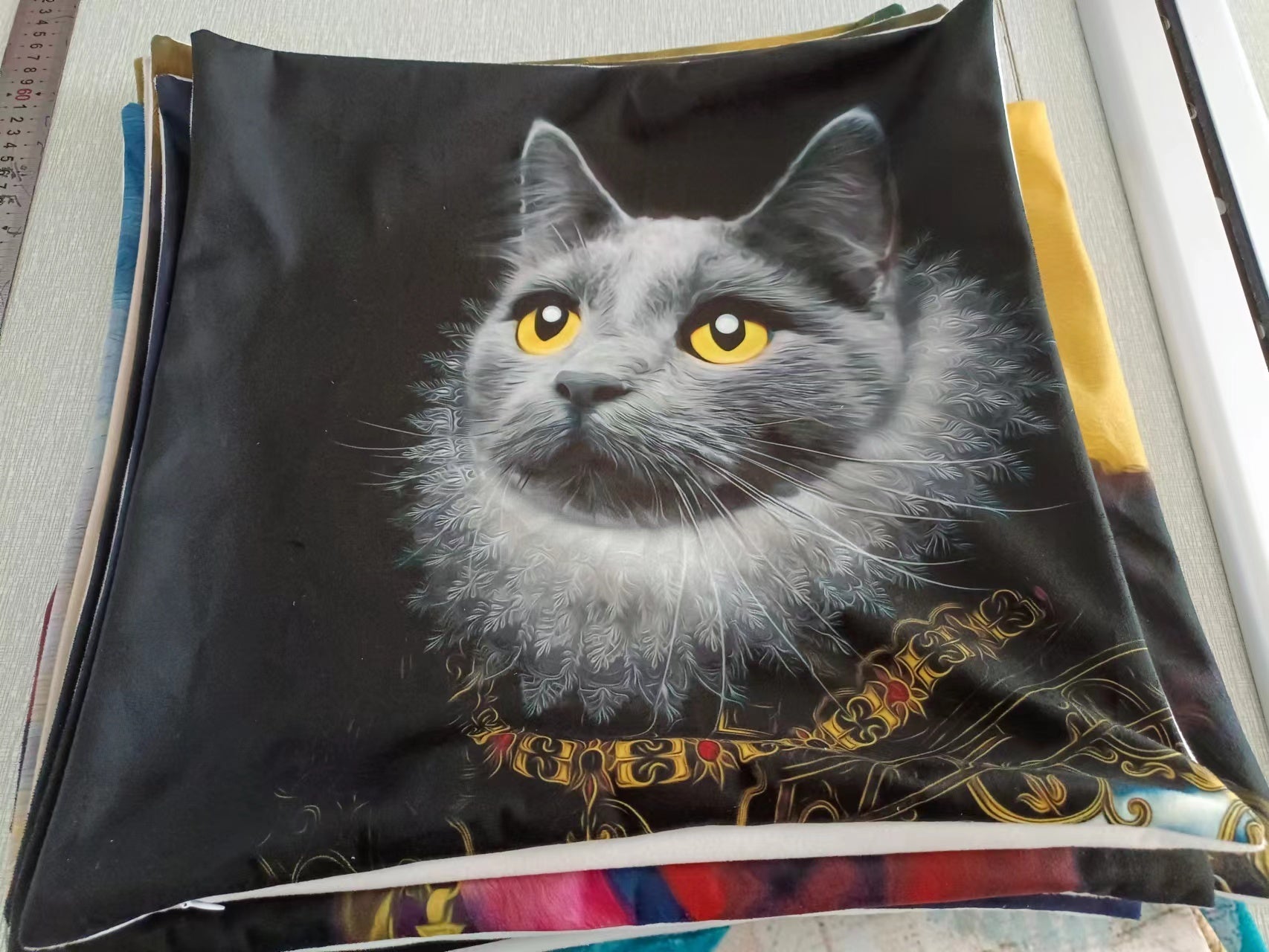 HKM-255251 Cat Print Cotton and Linen Pillowcase with Invisible Zipper - Modern Minimalist Cushion Cover, 45x45 cm