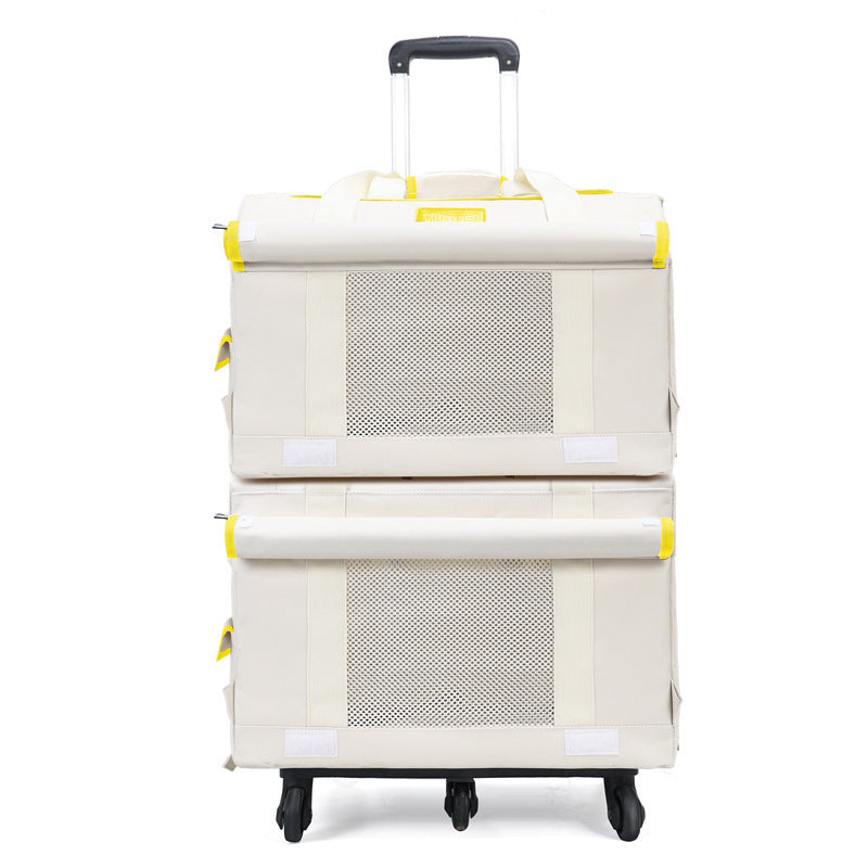HKM-255379 Portable Double-Decker Cat Trolley Bag - Solid Nylon, Medium Softness, 18L Capacity