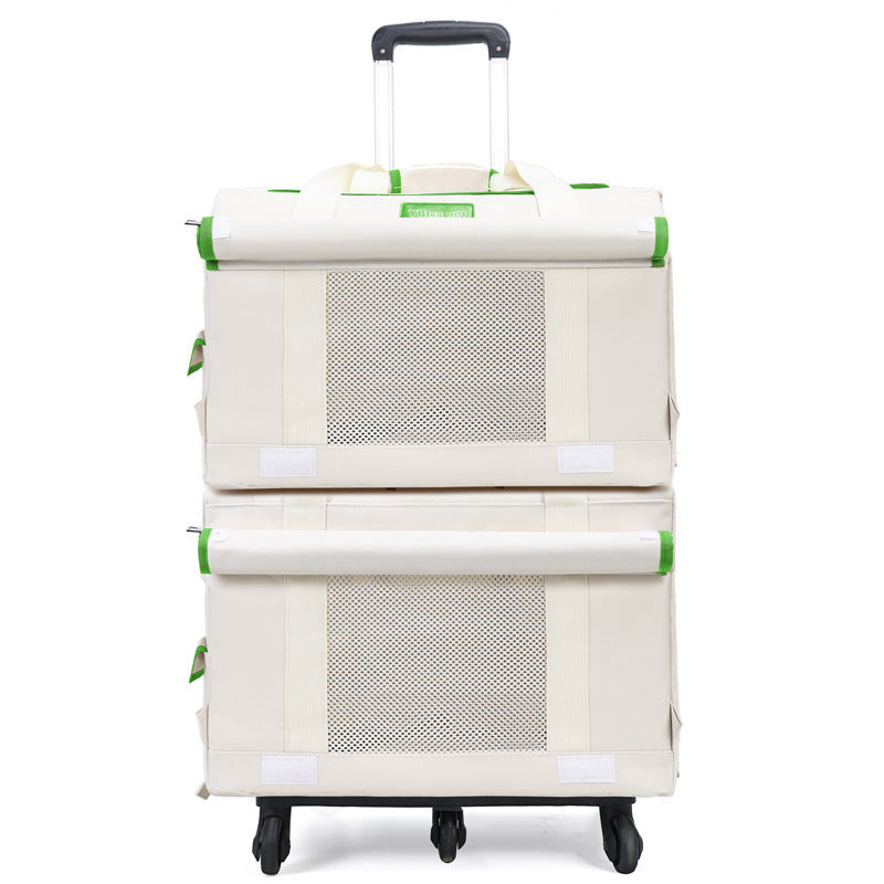 HKM-255379 Portable Double-Decker Cat Trolley Bag - Solid Nylon, Medium Softness, 18L Capacity
