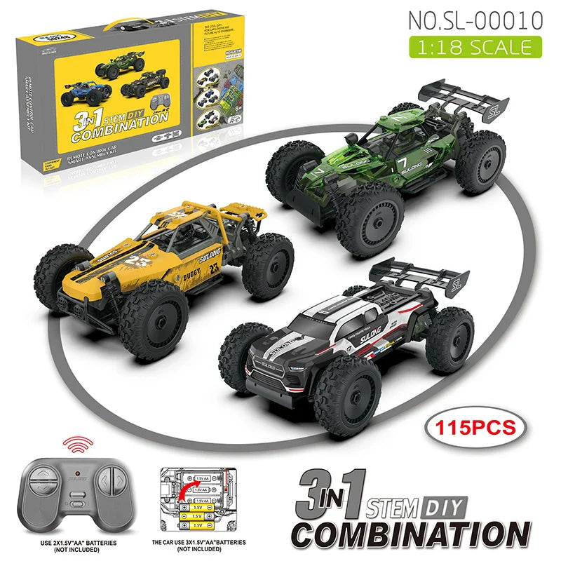 HKM-255763 3 in 1 DIY Assembly RC Drift Car for Kids - Off-Road Remote Control Vehicle, 2.4G with 6 Channels, Indoor/Outdoor Fun