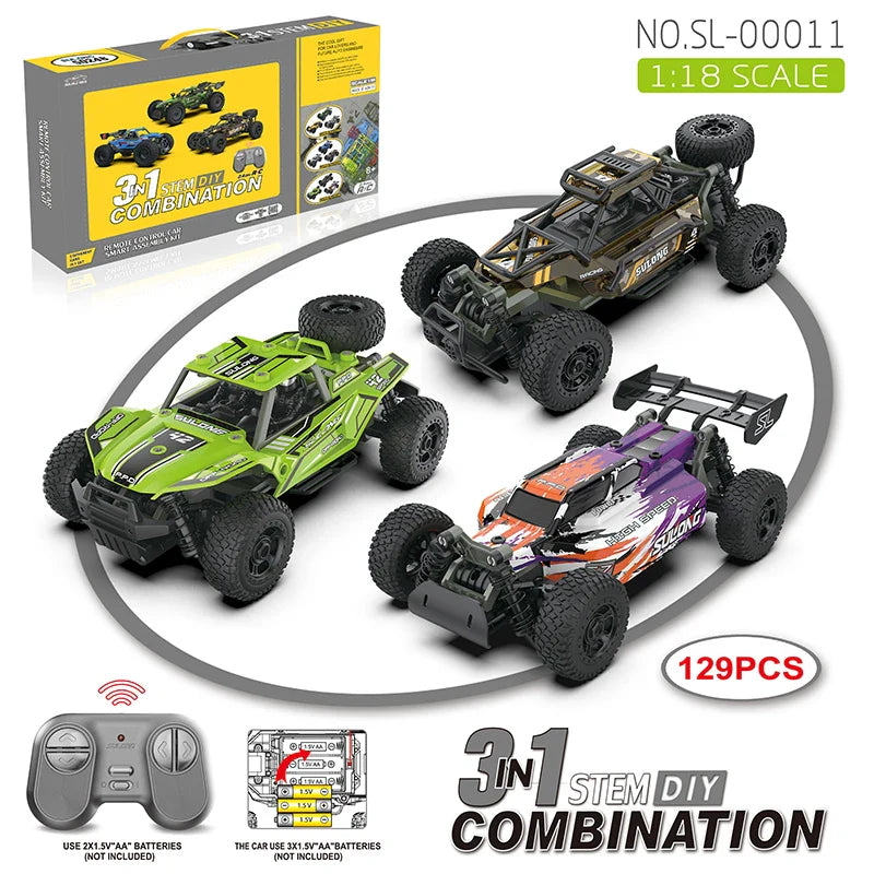HKM-255763 3 in 1 DIY Assembly RC Drift Car for Kids - Off-Road Remote Control Vehicle, 2.4G with 6 Channels, Indoor/Outdoor Fun