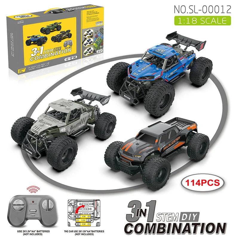 HKM-255763 3 in 1 DIY Assembly RC Drift Car for Kids - Off-Road Remote Control Vehicle, 2.4G with 6 Channels, Indoor/Outdoor Fun
