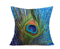 HKM-256019 Peacock Print Linen Cushion Cover, 45x45 cm, 100% Linen