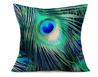 HKM-256019 Peacock Print Linen Cushion Cover, 45x45 cm, 100% Linen