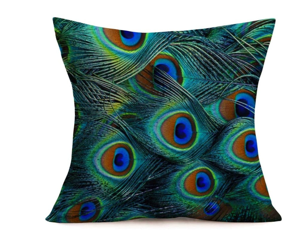 HKM-256019 Peacock Print Linen Cushion Cover, 45x45 cm, 100% Linen