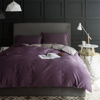 HKM-256147 Solid Color Long-Staple Cotton Bedding Set - 4-Piece Satin Style in Light Gray
