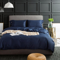 HKM-256147 Solid Color Long-Staple Cotton Bedding Set - 4-Piece Satin Style in Light Gray