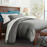 HKM-256147 Solid Color Long-Staple Cotton Bedding Set - 4-Piece Satin Style in Light Gray