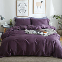 HKM-256147 Solid Color Long-Staple Cotton Bedding Set - 4-Piece Satin Style in Light Gray
