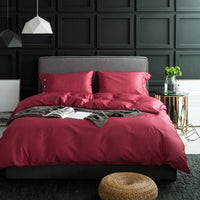 HKM-256147 Solid Color Long-Staple Cotton Bedding Set - 4-Piece Satin Style in Light Gray