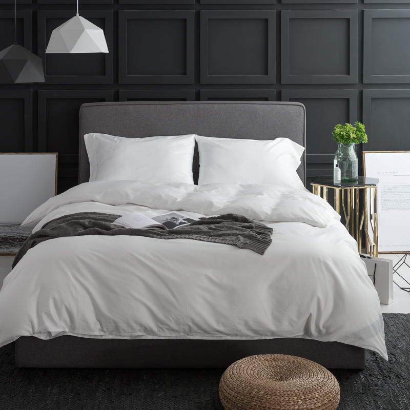 HKM-256147 Solid Color Long-Staple Cotton Bedding Set - 4-Piece Satin Style in Light Gray