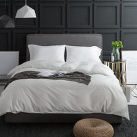 HKM-256147 Solid Color Long-Staple Cotton Bedding Set - 4-Piece Satin Style in Light Gray