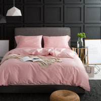 HKM-256147 Solid Color Long-Staple Cotton Bedding Set - 4-Piece Satin Style in Light Gray