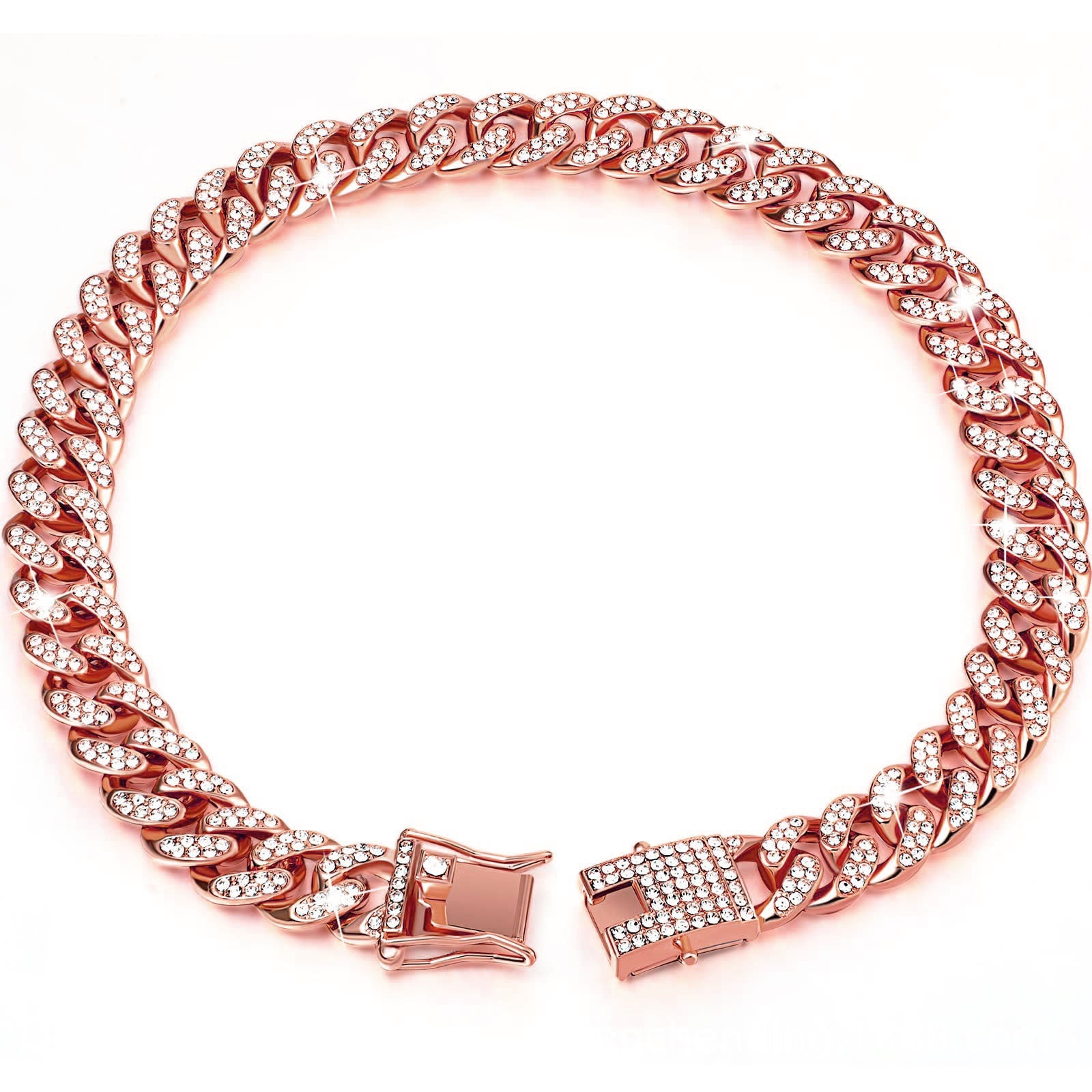 HKM-256211 Diamond Hip Hop Dog Collar Necklace - Available in Gold, Silver, and Rose Gold, Multiple Sizes (8"-28")
