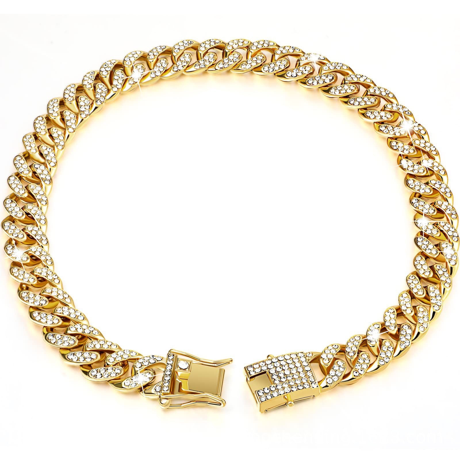 HKM-256211 Diamond Hip Hop Dog Collar Necklace - Available in Gold, Silver, and Rose Gold, Multiple Sizes (8"-28")
