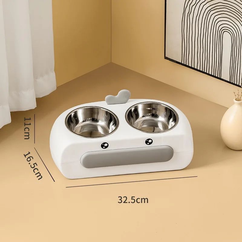 HKM-256211 Dual Bowl Cat Feeder with Leak-proof Design for Easy Water and Food Access