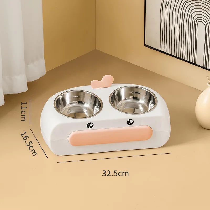 HKM-256211 Dual Bowl Cat Feeder with Leak-proof Design for Easy Water and Food Access