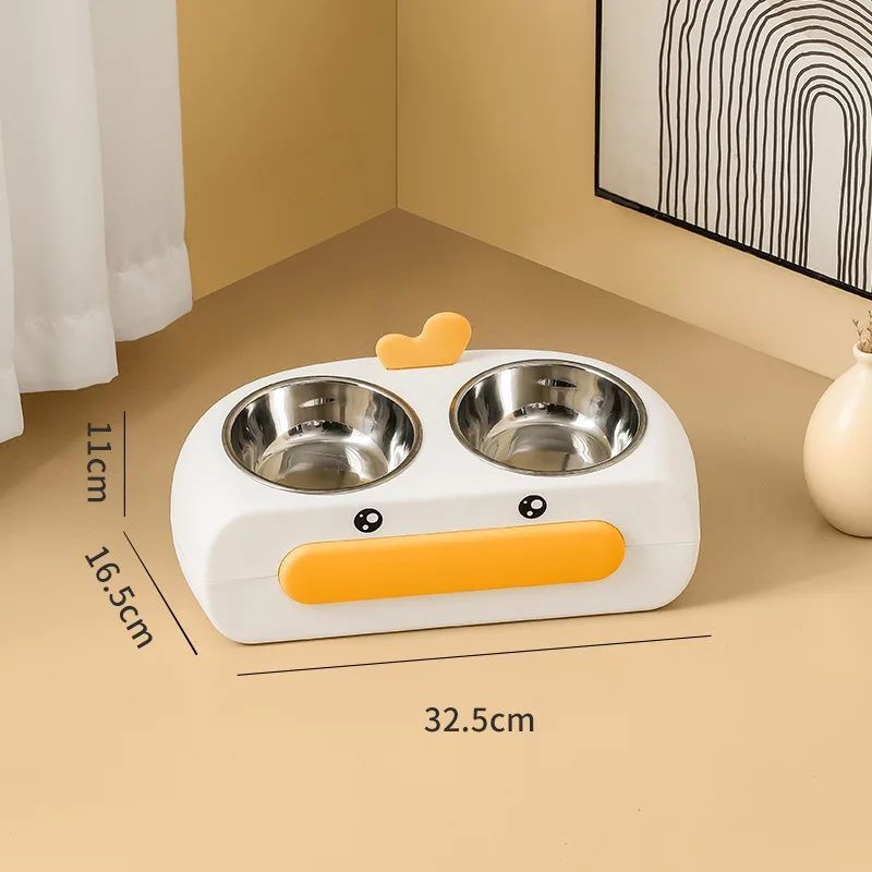 HKM-256211 Dual Bowl Cat Feeder with Leak-proof Design for Easy Water and Food Access