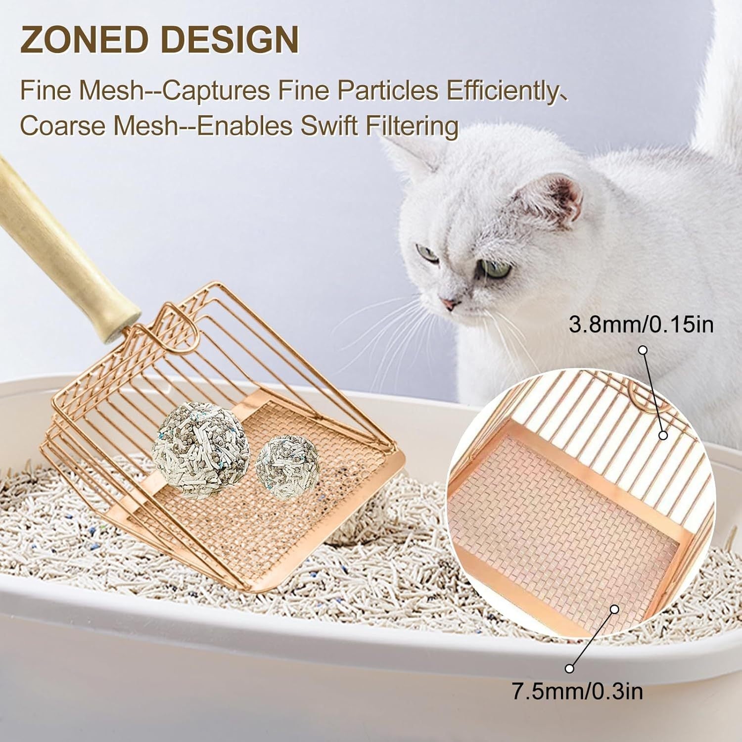 HKM-256339 Metal Litter Scoop with Wooden Handle - Deep Cat Poop Sifter for Litter Box