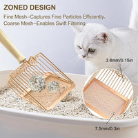 HKM-256339 Metal Litter Scoop with Wooden Handle - Deep Cat Poop Sifter for Litter Box
