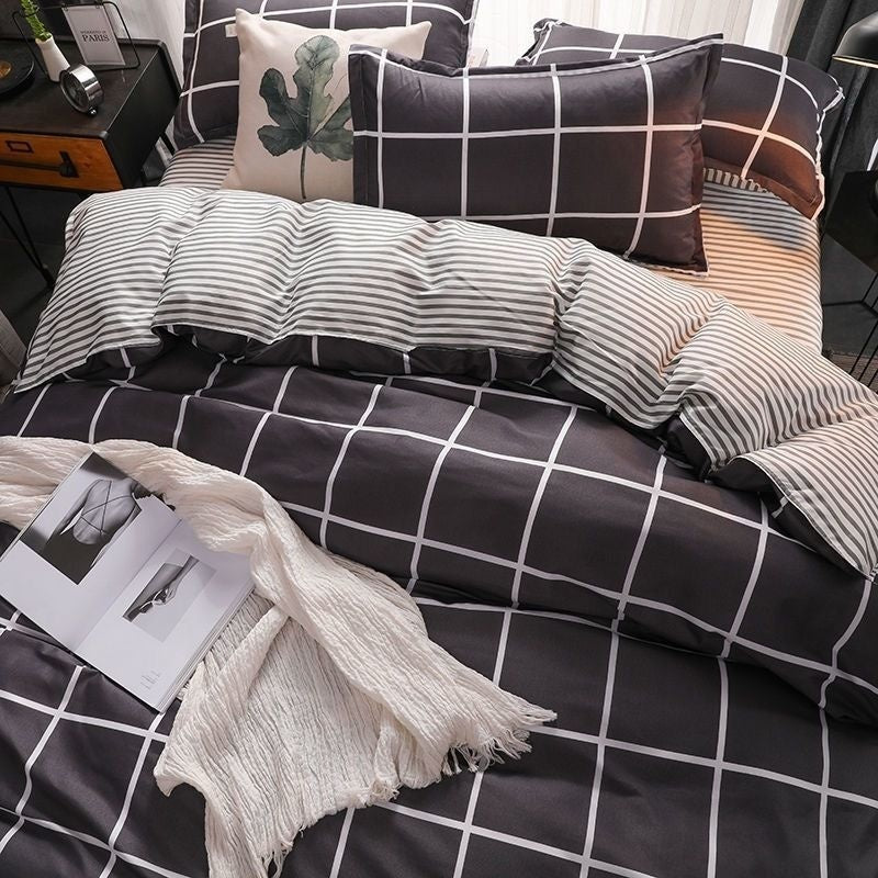 HKM-256339 Skin-Friendly Four-Piece Quilt Cover and Bed Sheet Set in Multiple Sizes