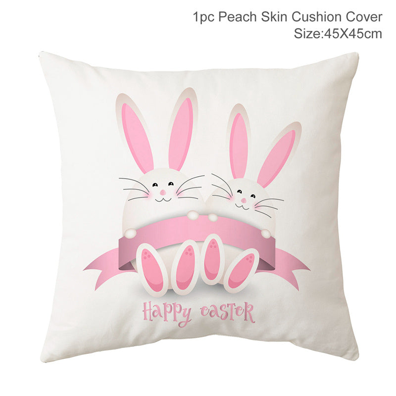 HKM-256467 Easter Rabbit Cushion Cover in Cartoon Style with Peach Skin Fabric