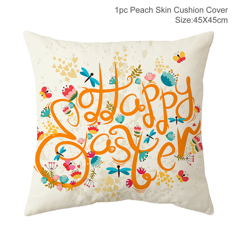 HKM-256467 Easter Rabbit Cushion Cover in Cartoon Style with Peach Skin Fabric
