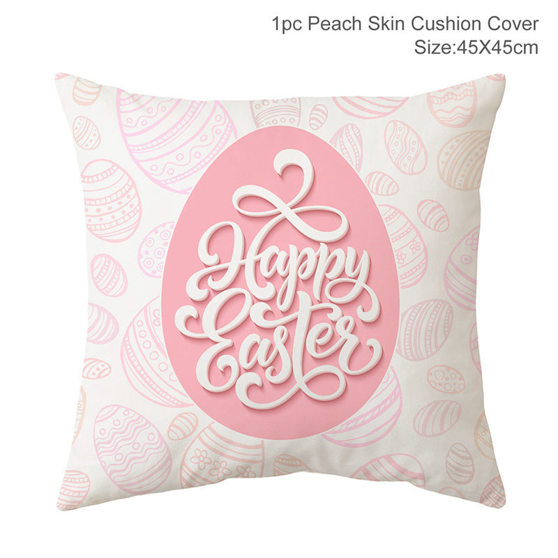 HKM-256467 Easter Rabbit Cushion Cover in Cartoon Style with Peach Skin Fabric