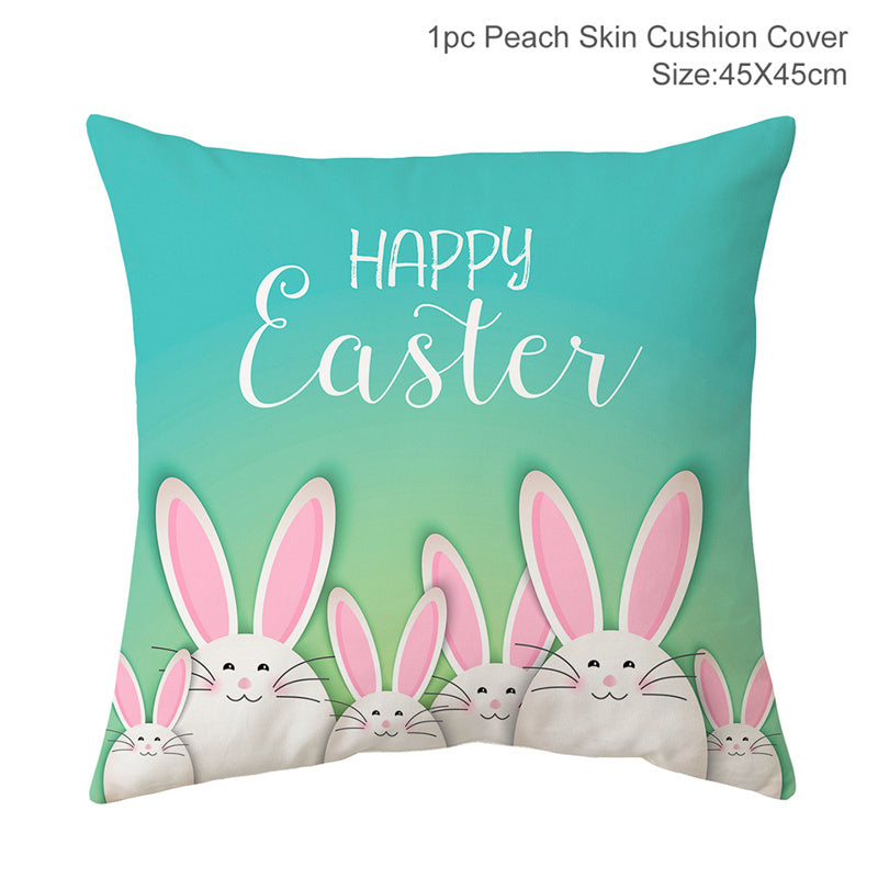 HKM-256467 Easter Rabbit Cushion Cover in Cartoon Style with Peach Skin Fabric