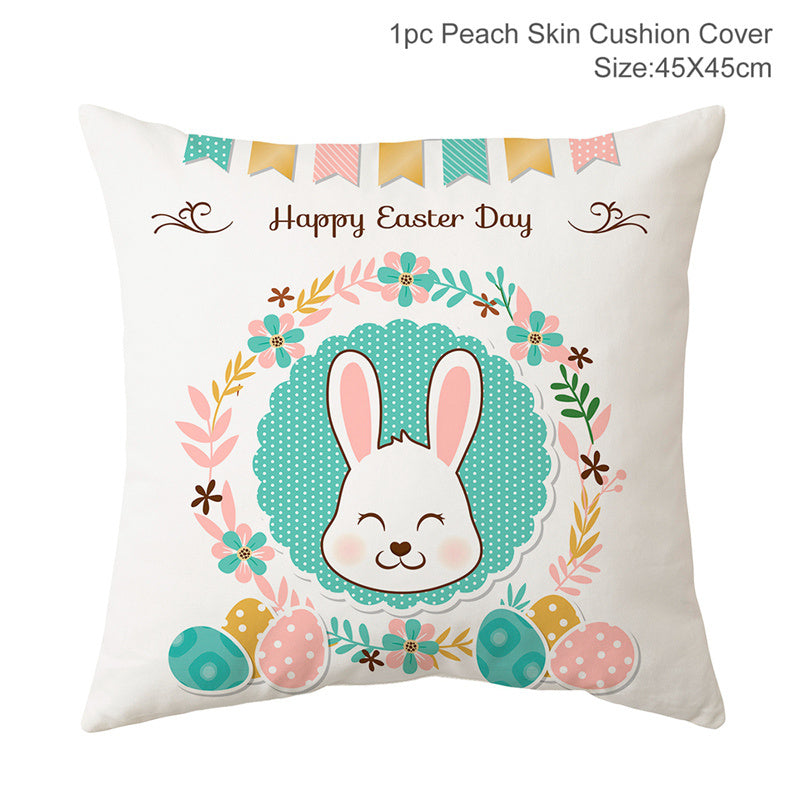 HKM-256467 Easter Rabbit Cushion Cover in Cartoon Style with Peach Skin Fabric