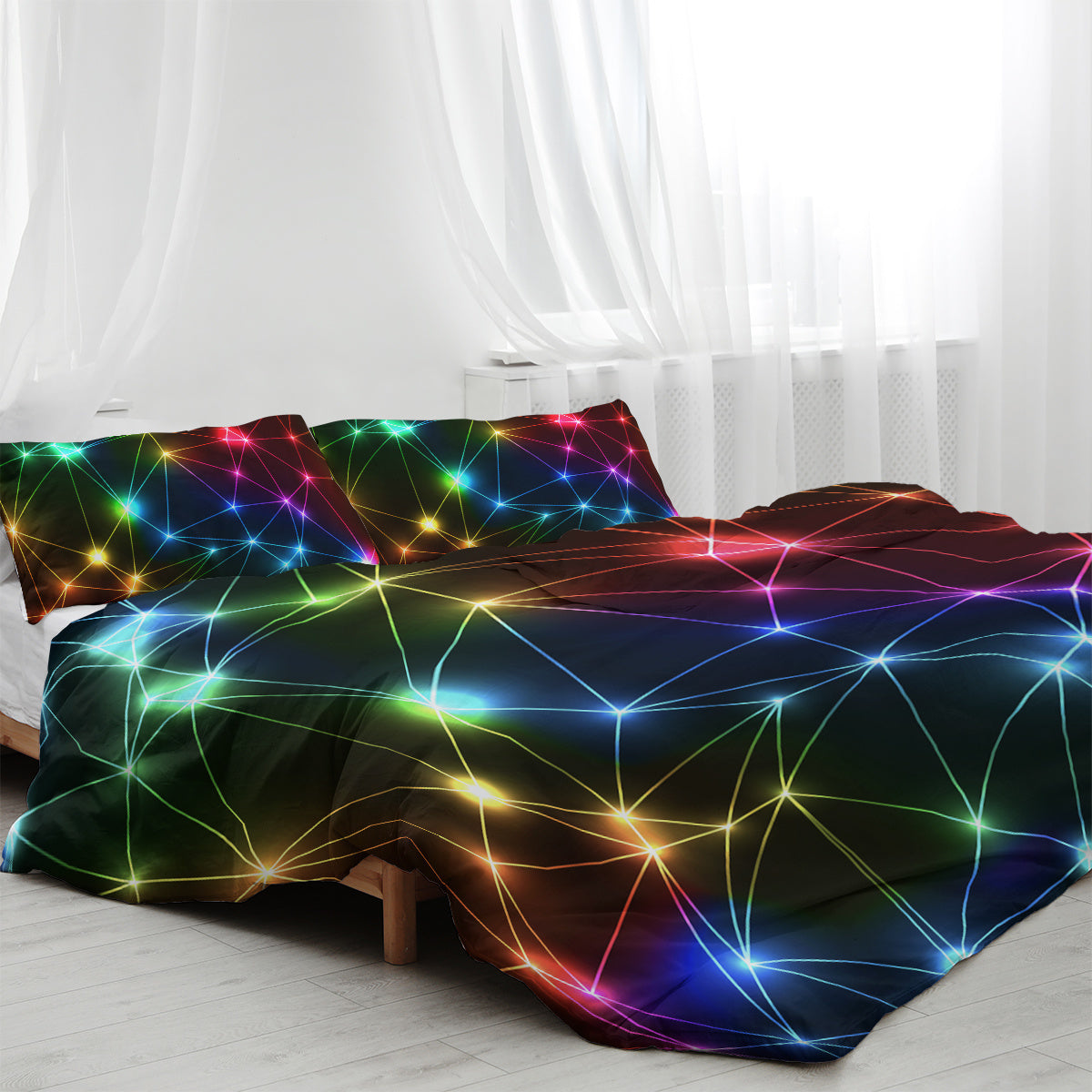 HKM-256659 Colorful Microfiber Kids Bedding Set - Starlight Duvet Cover and Pillow Shams, Single Size, 3 Pieces