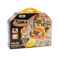 HKM-257171 Building Bench Tool Set for Kids - Pretend Play Toolbox with Chainsaw and Garden Tools, Ages 2-7