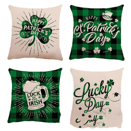 HKM-257171 St. Patrick's Day Linen Pillowcase with Striped Pattern for Car and Sofa, 45x45 cm
