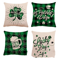 HKM-257171 St. Patrick's Day Linen Pillowcase with Striped Pattern for Car and Sofa, 45x45 cm