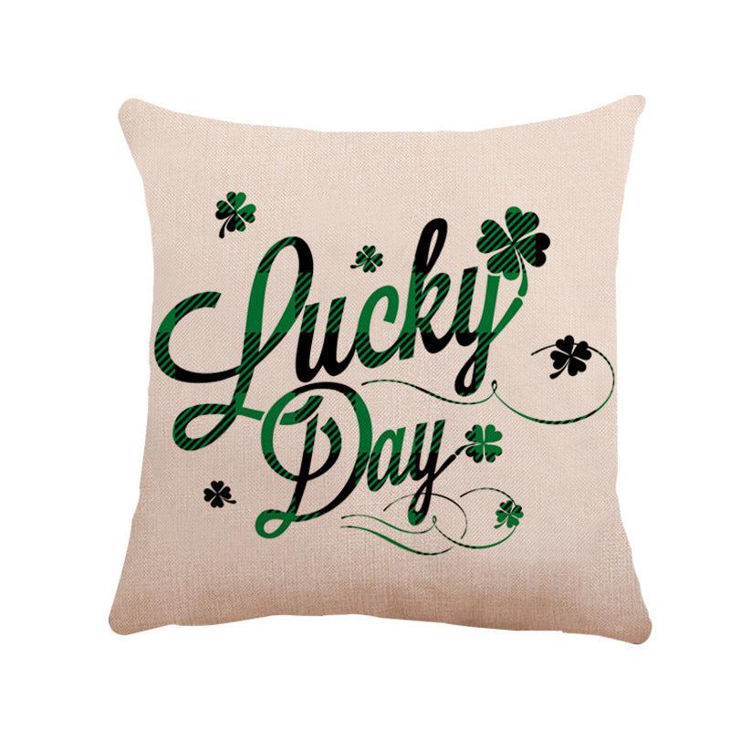 HKM-257171 St. Patrick's Day Linen Pillowcase with Striped Pattern for Car and Sofa, 45x45 cm