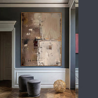HKM-257427 Handmade Abstract Oil Painting Canvas Wall Art for Living Room - Modern Brown Texture Unstretched